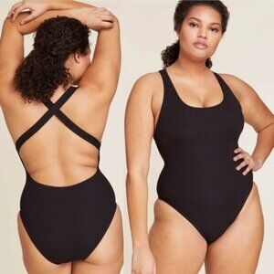 NEW Andie The Tulum One Piece L Black Cross Strap Medium Support Swimsuit